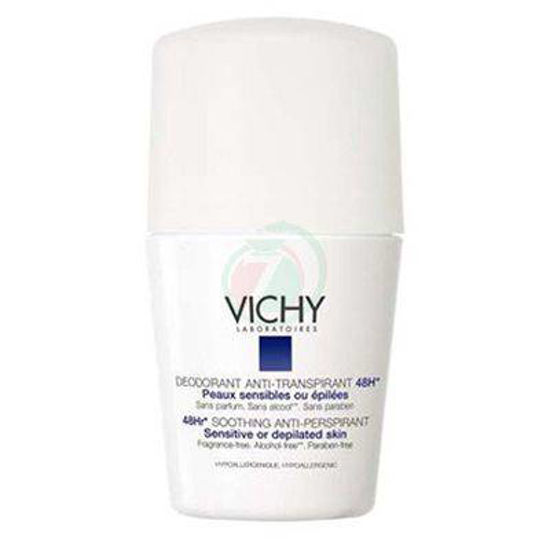 Vichy deodorant antitranspirant 48h roll on za občutljivo in depilirano kožo (bel pokrovček), 50 mL ali AKCIJA