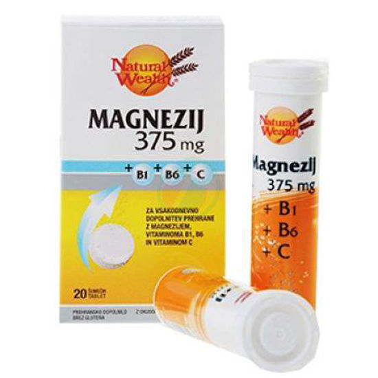 Natural Wealth magnezij 375 mg + vit.C + vit. B1 + vit. B6, 20 šumečih tablet