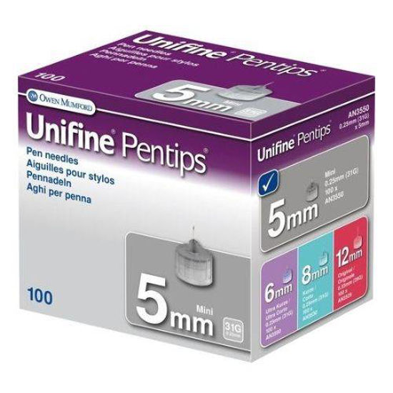 Unifine Pentips 5 mm igle za vbrizgavanje inzulina, 100 igel