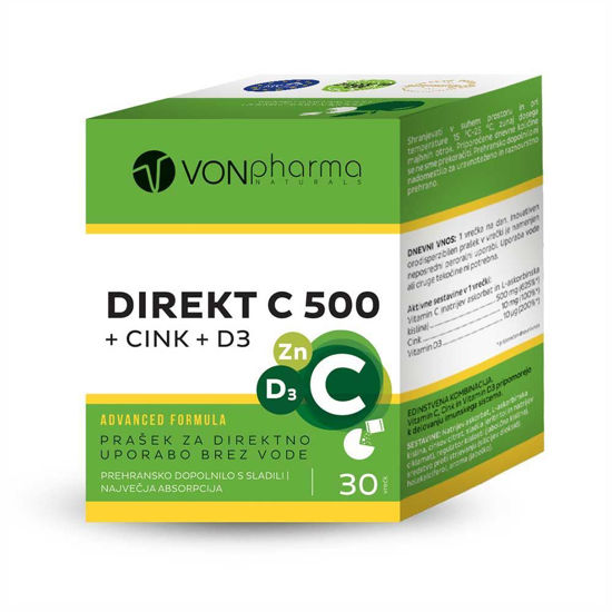 VONpharma Direkt C 500 + Cink + D3 - prašek, 30 vrečic