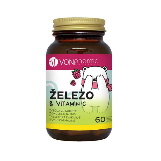 VONpharma železo & vitamin C žvečljive tablete z okusom maline, 60 bonbonov