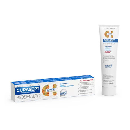 Curasept Biosmalto CAE Junior otroška zobna pasta od 7 do 12 let sadni okus, 75 mL