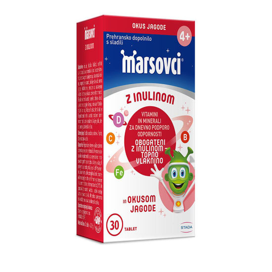 Marsovci žvečljive tablete z inulinom – okus jagoda, 30 tablet