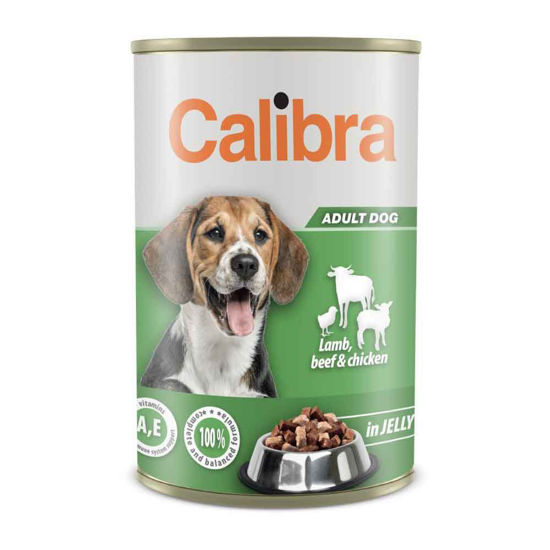 Calibra Premium konzerva jagnje, govedina in piščanec v želeju, 1240 g