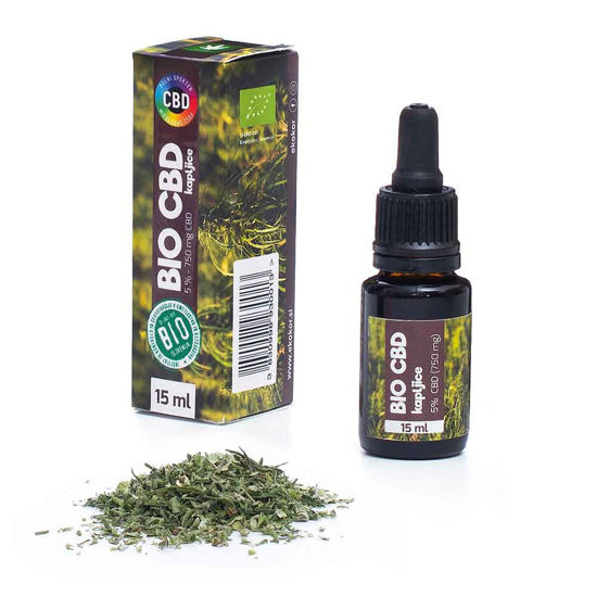 EkoKor Bio CBD kapljice 5% (750 mg CBD) XL, 15 mL + darilo EKO konopljin čaj, 10 g