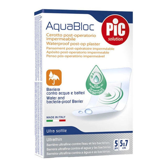 Pic Aquabloc Antibakterijski postoperativni obliži 5 x 7 cm, 5 obližev